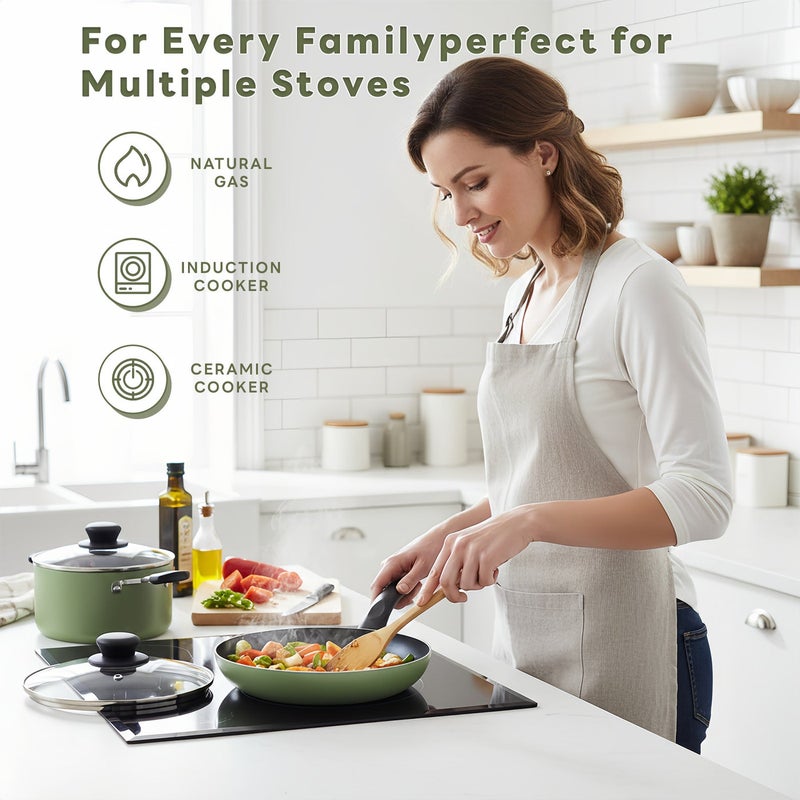 Sharpdo Kitchen Pots and Pans Set 8-Piece, Non-Stick Mint Green Cooking Set for Induction & Gas, PFOA Free Aluminum Alloy Cookware Set with Heat Resistant Handles & Tempered Glass Lids - 18cm/24cm Pots, 20cm/24cm Fry Pans, Nylon Slotted Turner Kitchen Tools - Image 5